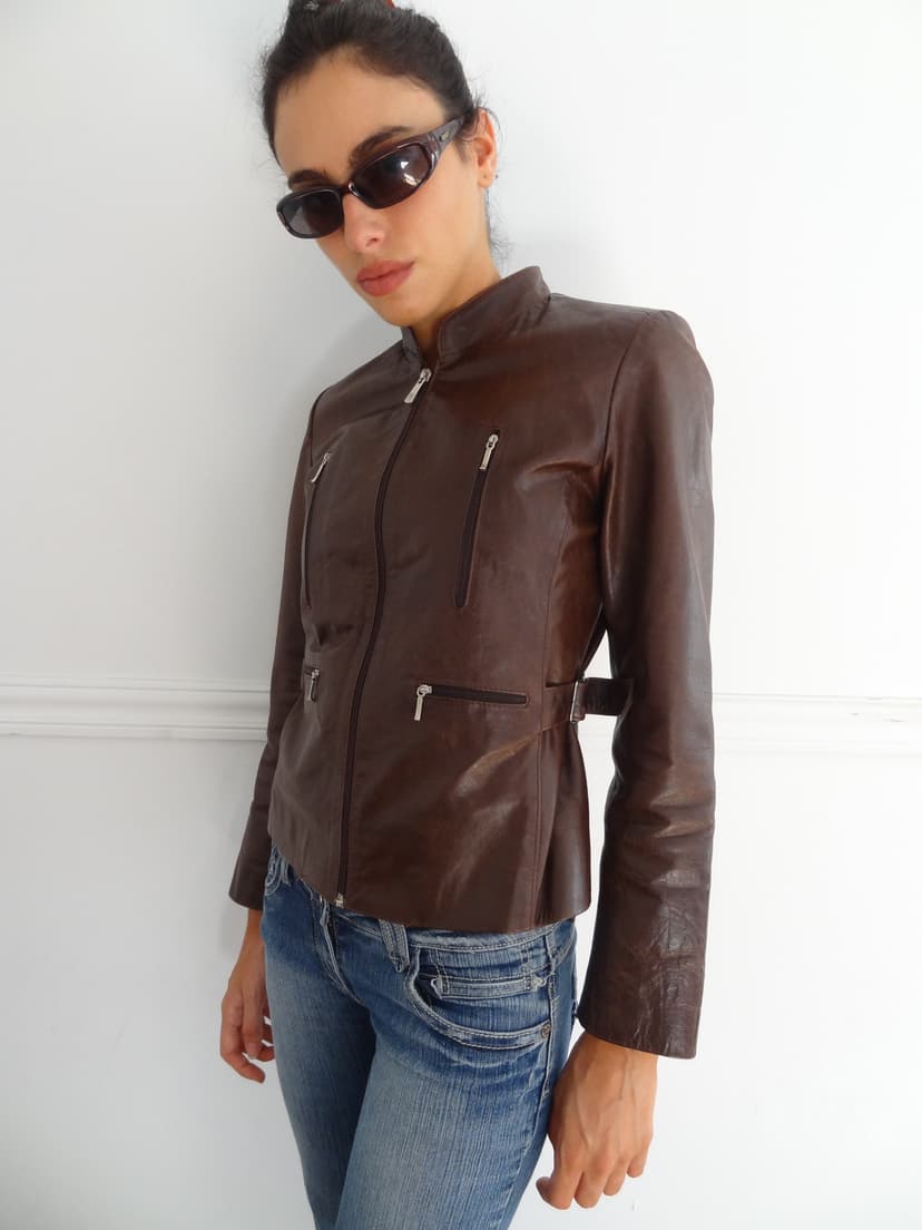 Campera cuero marrón